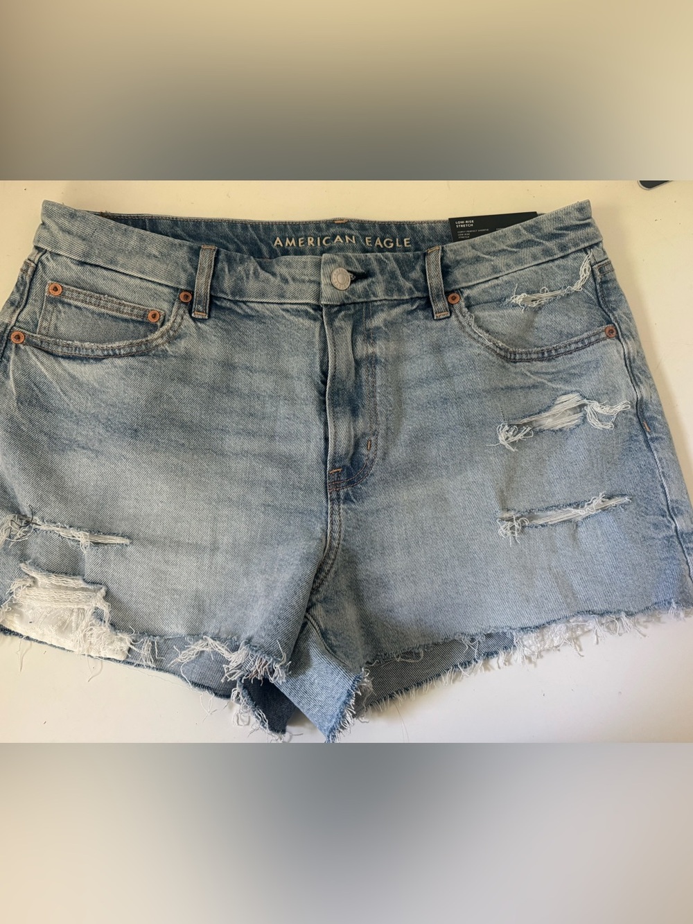 American Eagle Outfitters Light Wash Distressed Denim Cutoff Shorts - Picture 3 of 14